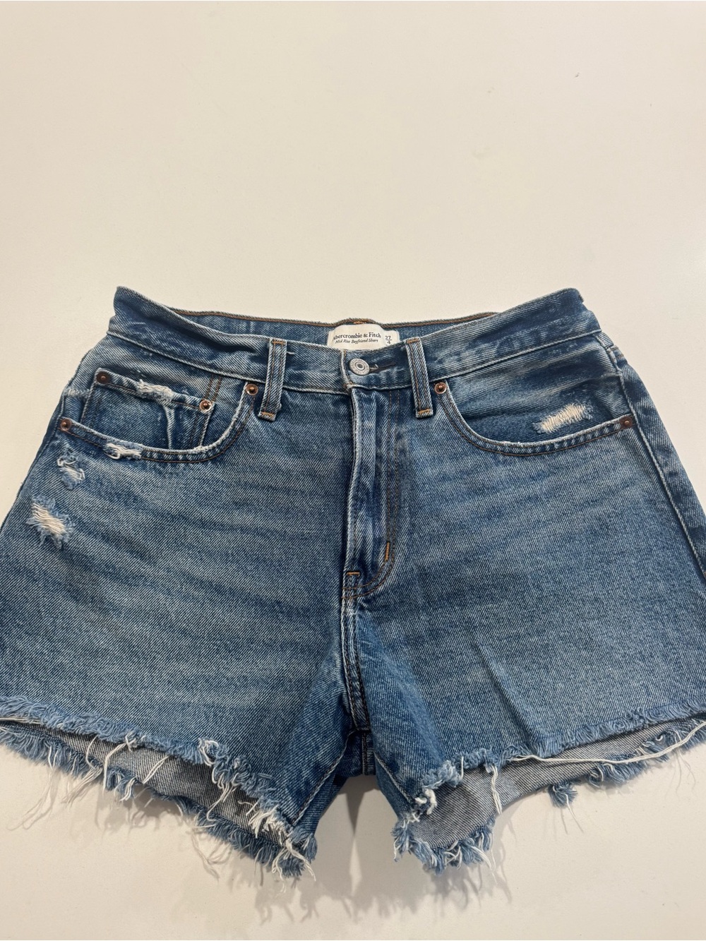 Abercrombie & Fitch Distressed Mid-Blue Denim Shorts
